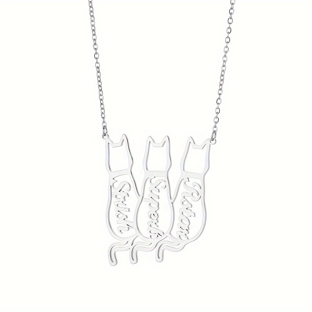 Custom Hollow Cat Silhouette Stainless Steel Necklace With English Names